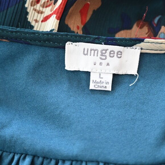 Umgee Women's Mini Dress Tunic Floral Large Open 3/4 Slv Hippie Boho Green - Picture 7 of 7